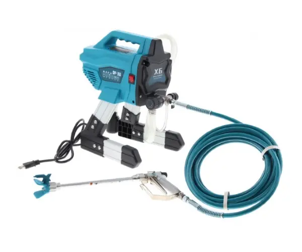 Equipo para pintar Airless modelo DPX6. Este equipo Airless portátil proporciona un rendimiento de pulverización en un diseño compacto, lo que lo hace perfecto para proyectos de trabajo livianos como cercas, portones, muebles, habitaciones, casas o departamentos y otros proyectos de pintura.